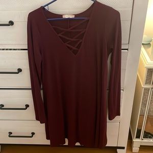 Maroon long sleeve criss cross dress
